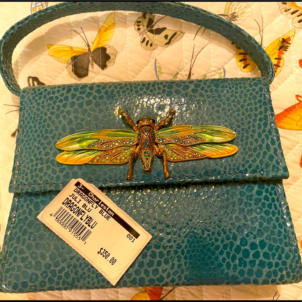 NWT Julie Feldman Clutch- Blue Dragonfly Insect